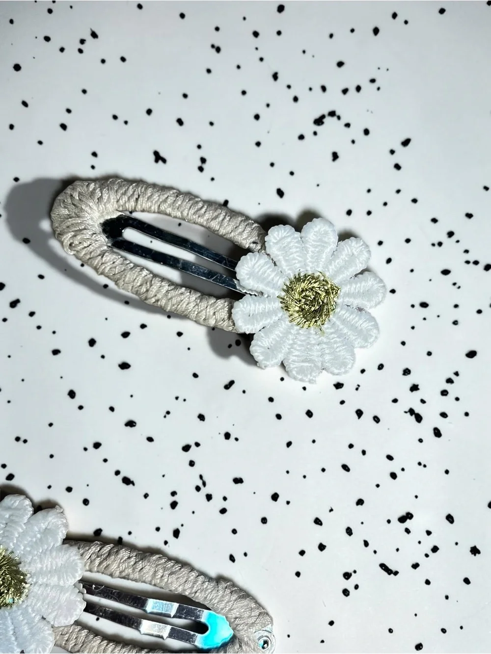 Handmade White Daisy Hair Clips - Set of 2 - Boho Floral Snap Hair Barrettes